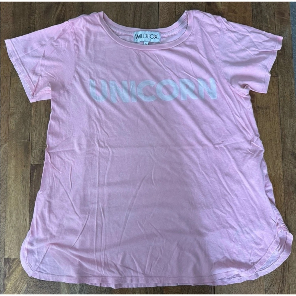 Wildfox Pink “UNICORN” Graphic Tee Shirt Women’s M USA Made 100% Cotton
